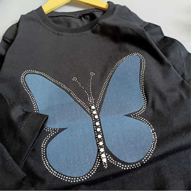 تیشرت دخترانه نخی طرح پروانه مدل Butterfly